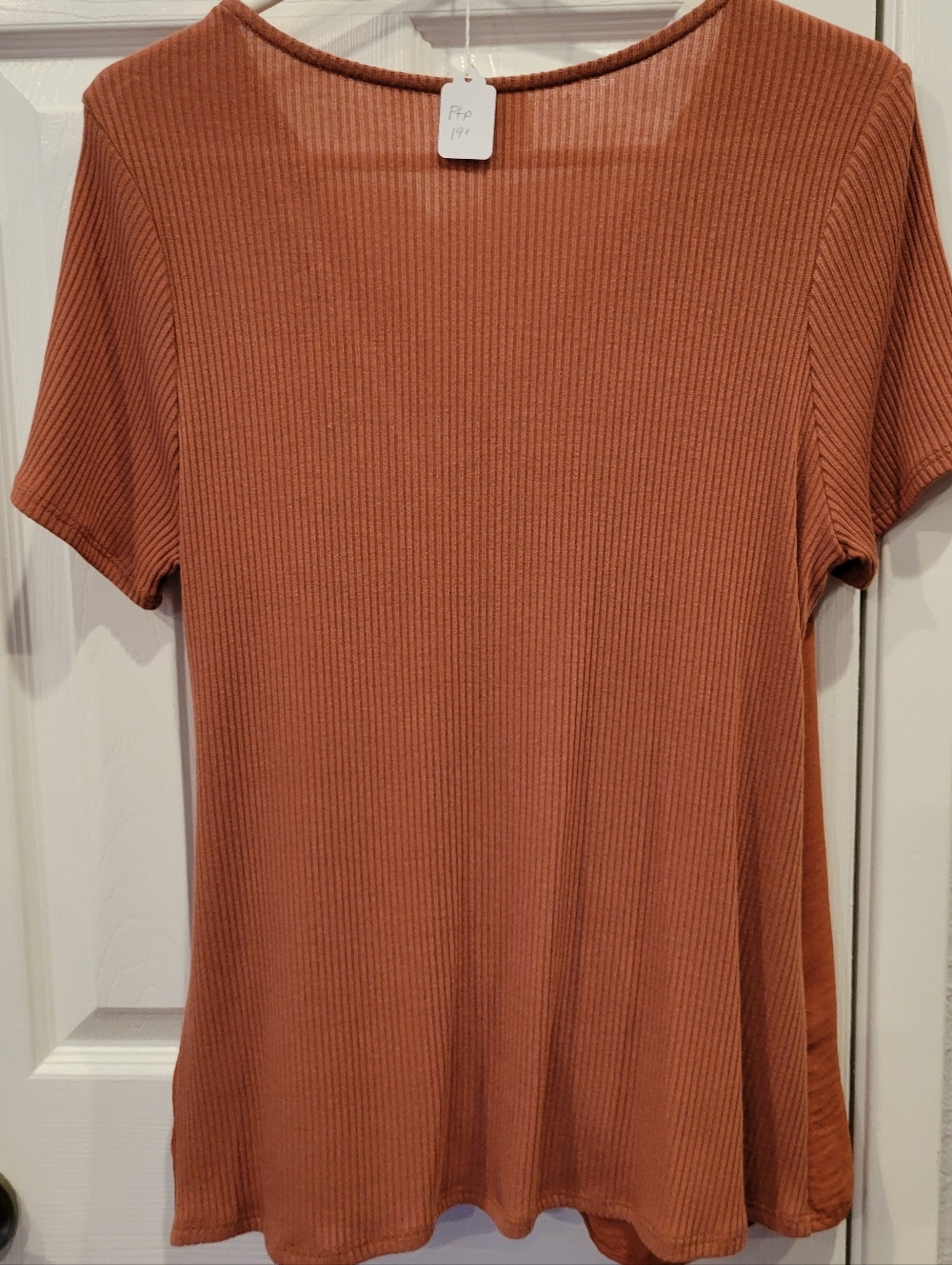 Kaileigh Rust-Orange Wrap Tie Short-Sleeve Top - Picture 2 of 5